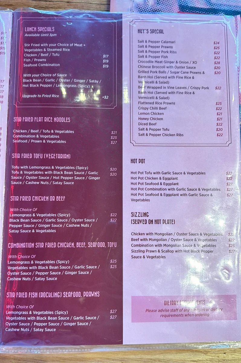 Menu, Huy's Kitchen