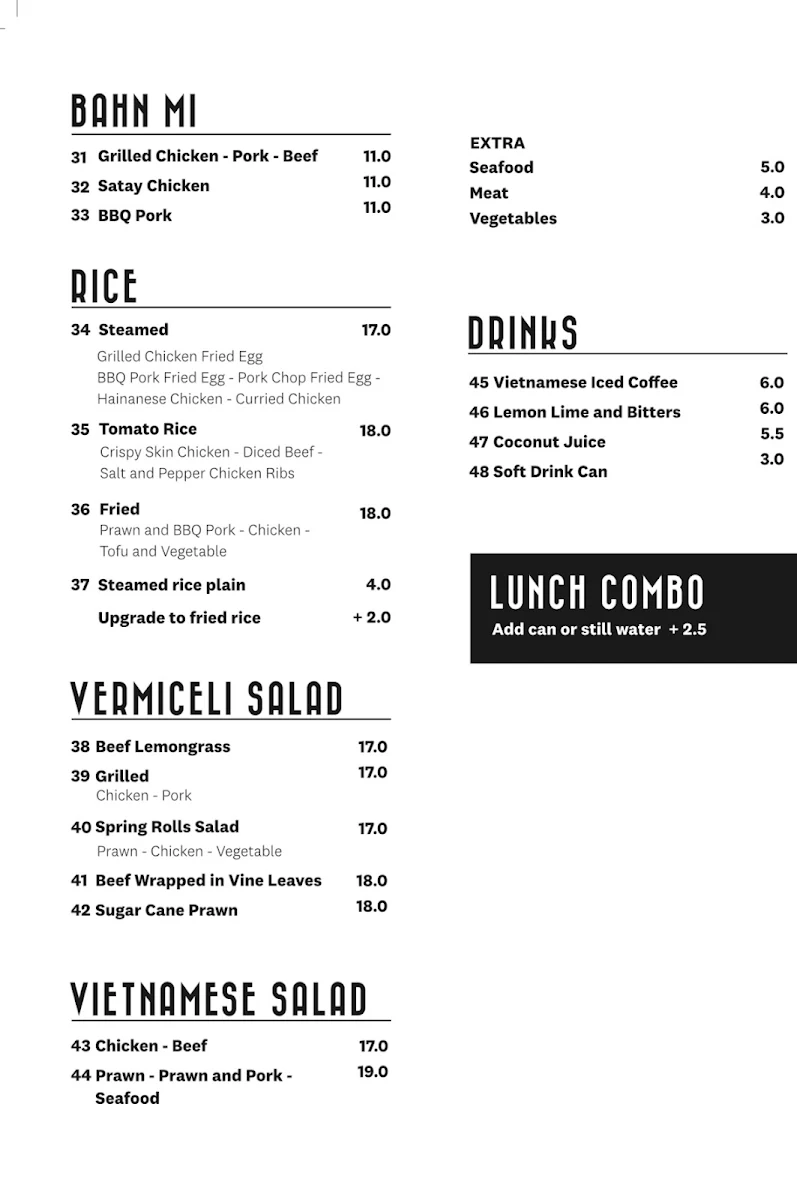 Menu, Huy's Kitchen