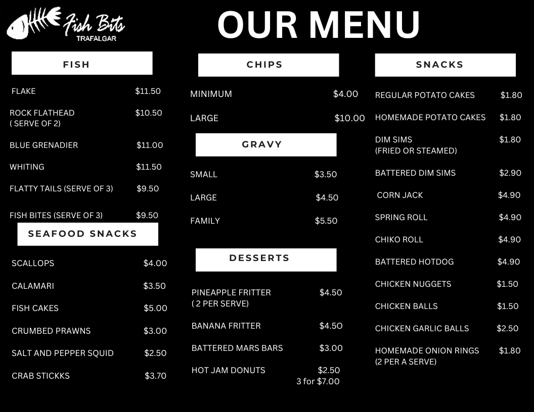 Menu, Fish Bits