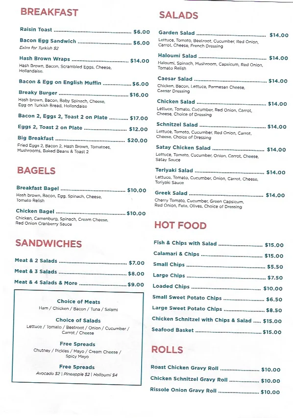 Menu, Chapter 4 Cafe - Hope Island