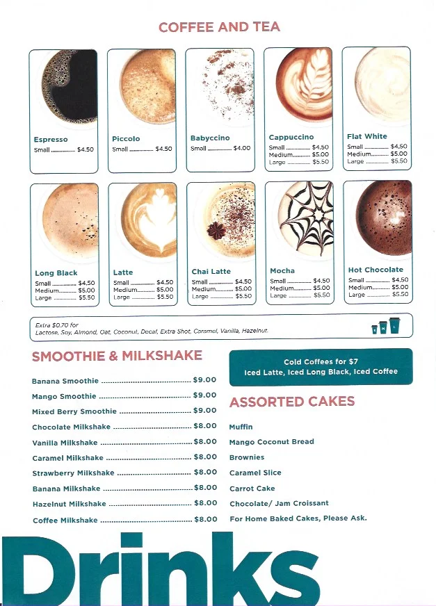 Menu, Chapter 4 Cafe - Hope Island