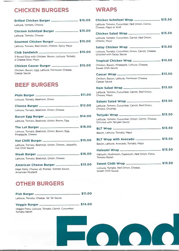 Menu, Chapter 4 Cafe - Hope Island