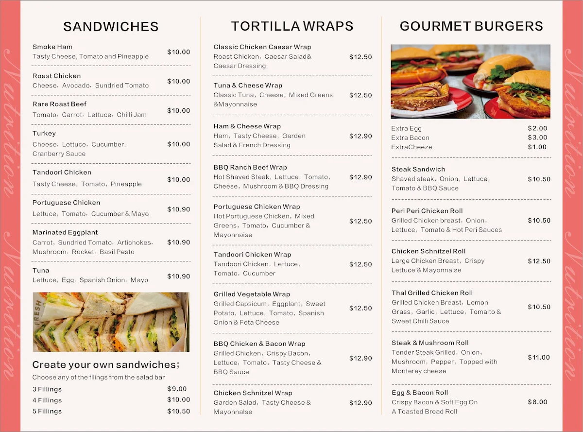 Menu, Nutrition Super Sandwich