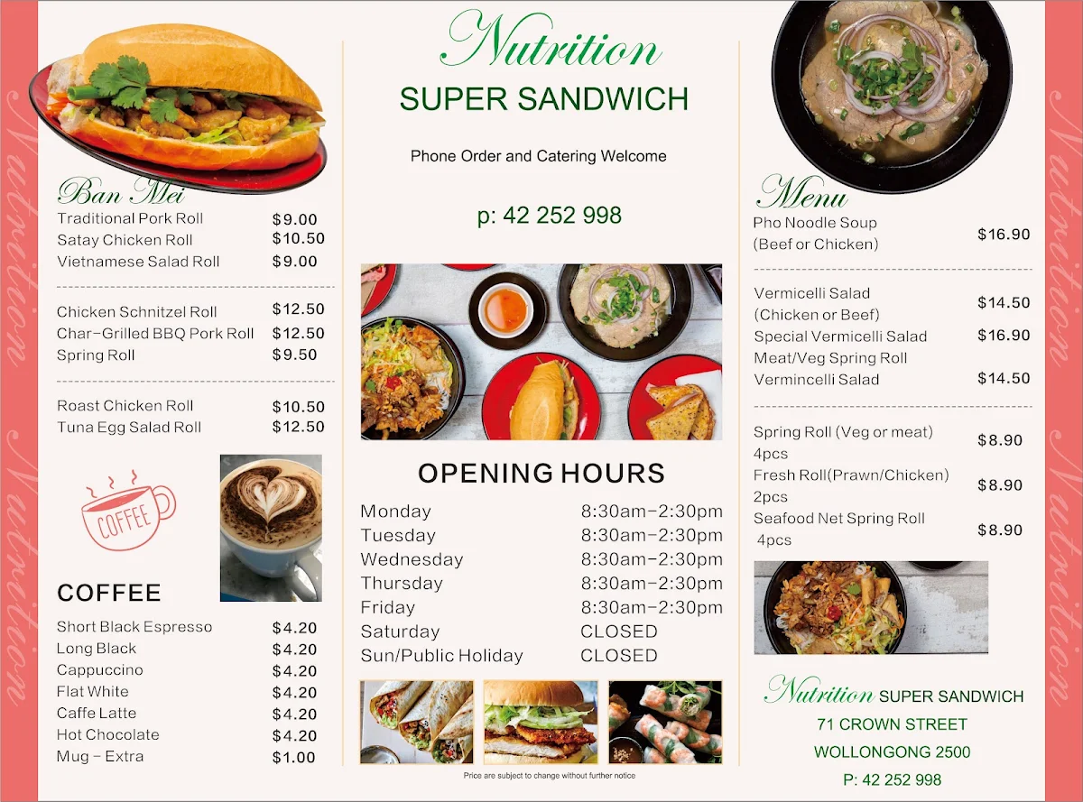 Menu, Nutrition Super Sandwich