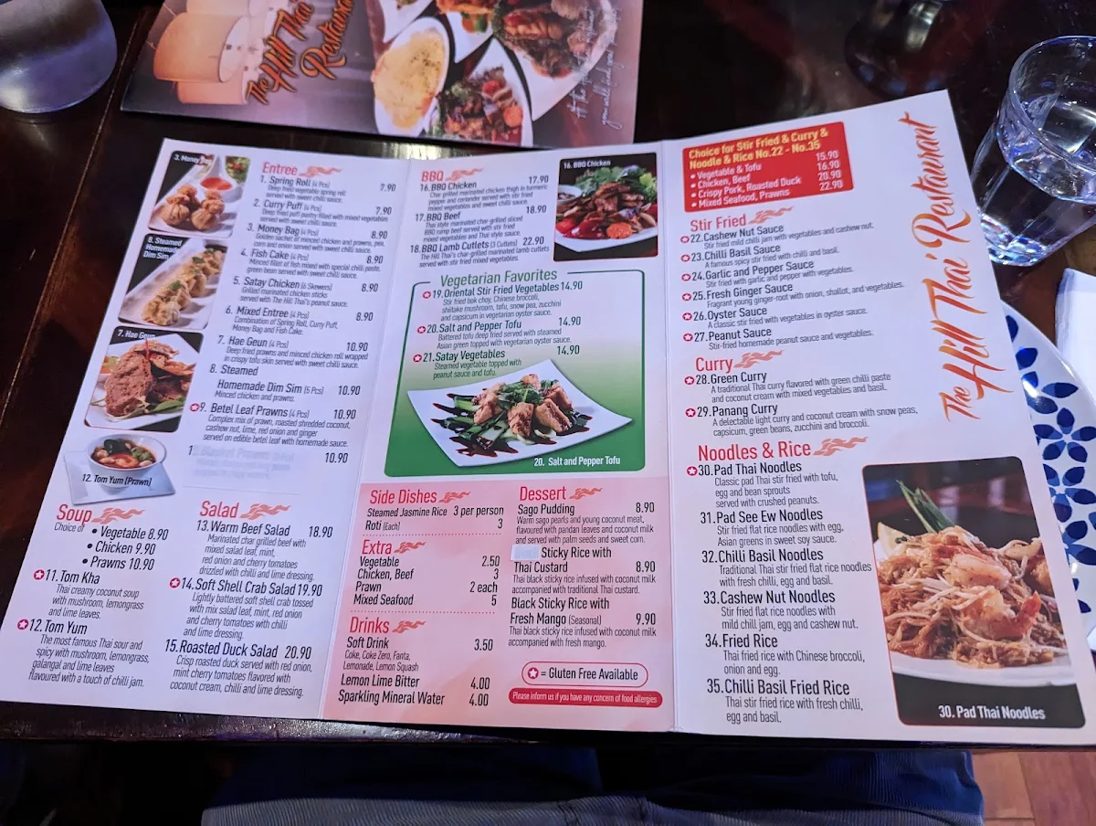 Menu, The Hill Thai Restaurant