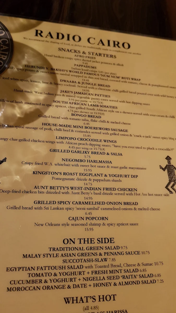 Menu, Radio Cairo Restaurant