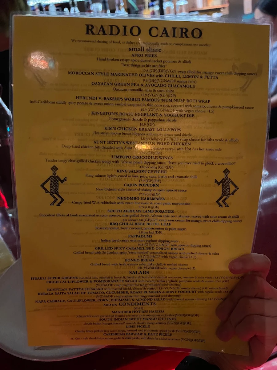 Menu, Radio Cairo Restaurant
