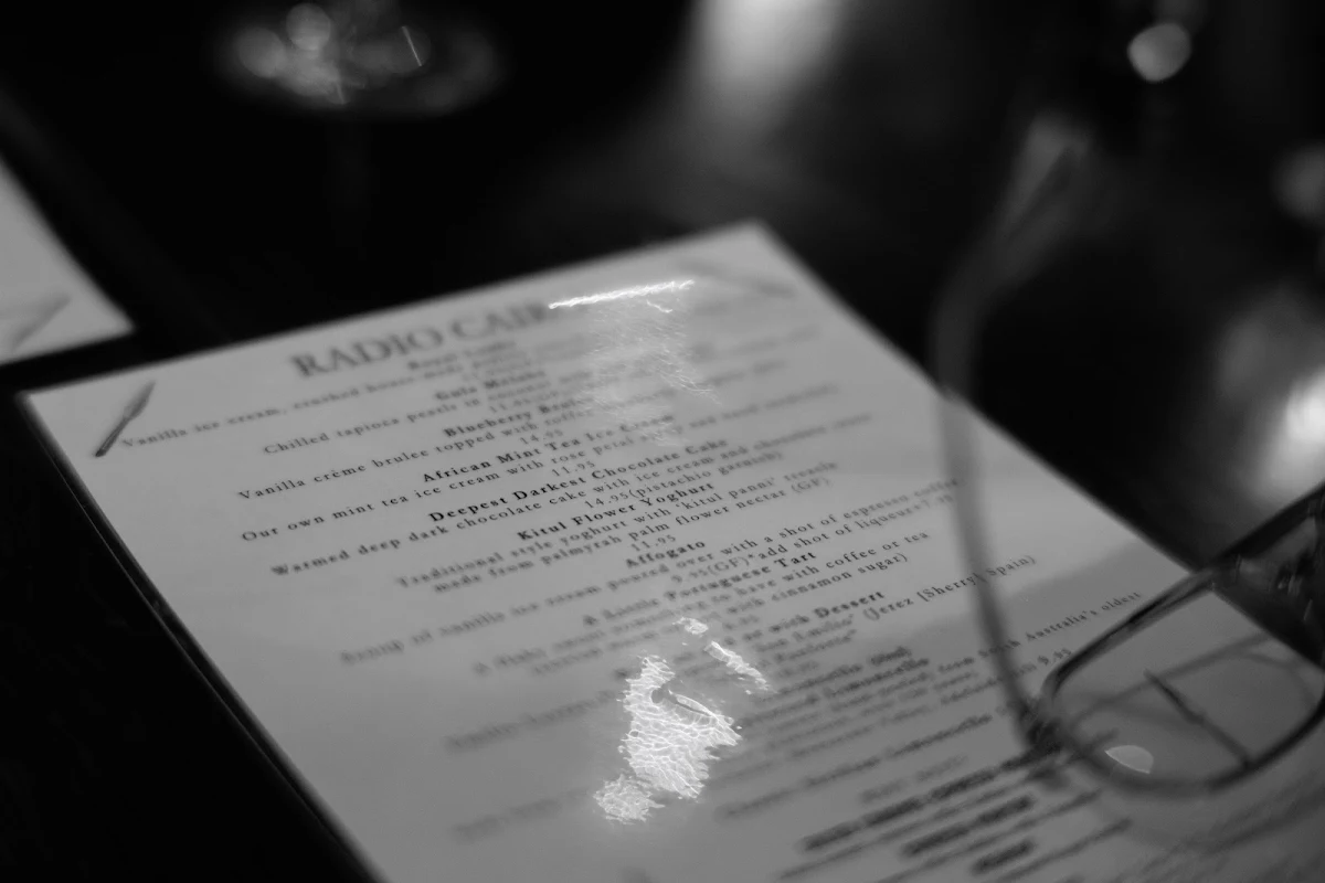 Menu, Radio Cairo Restaurant