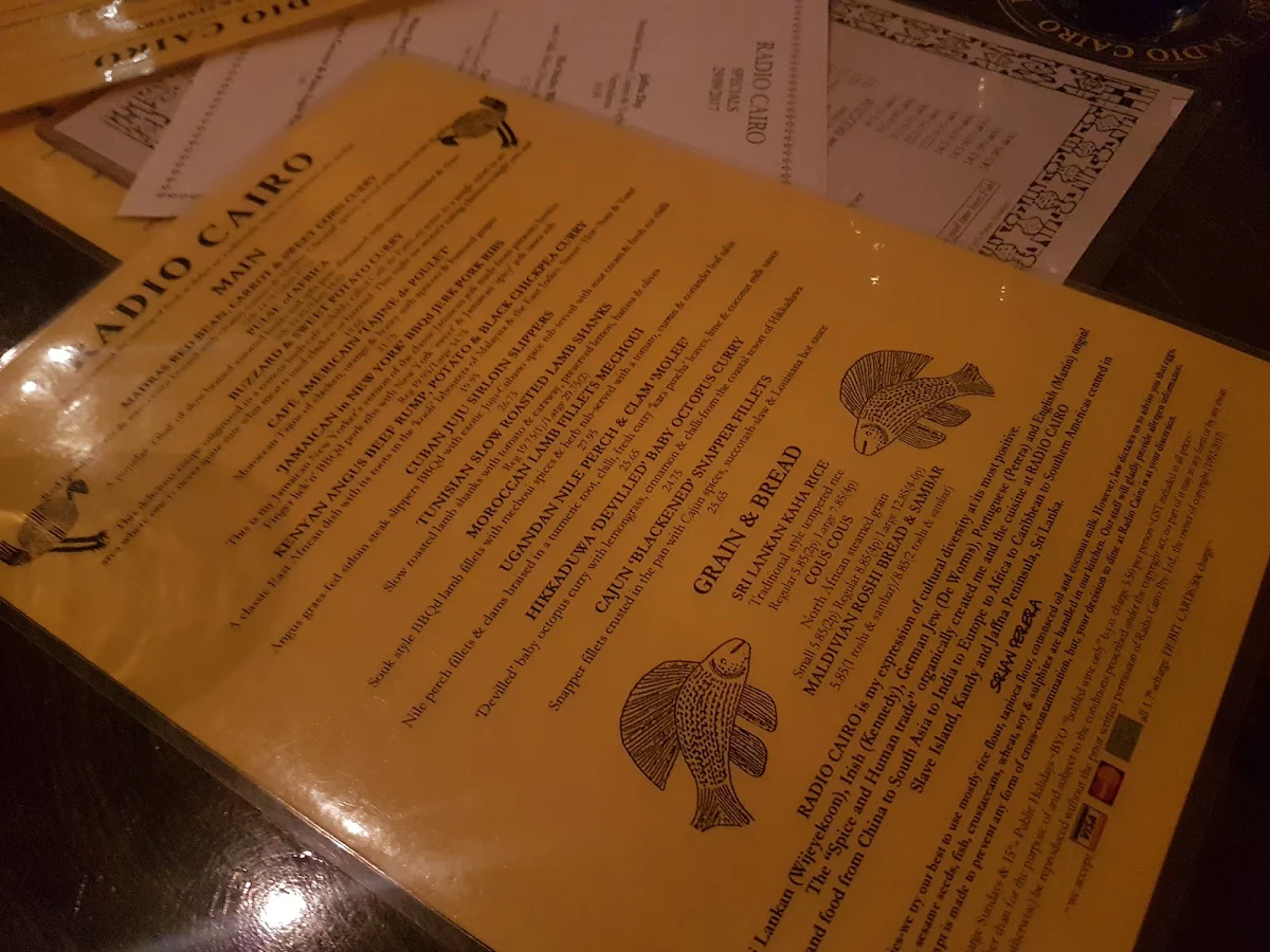 Menu, Radio Cairo Restaurant