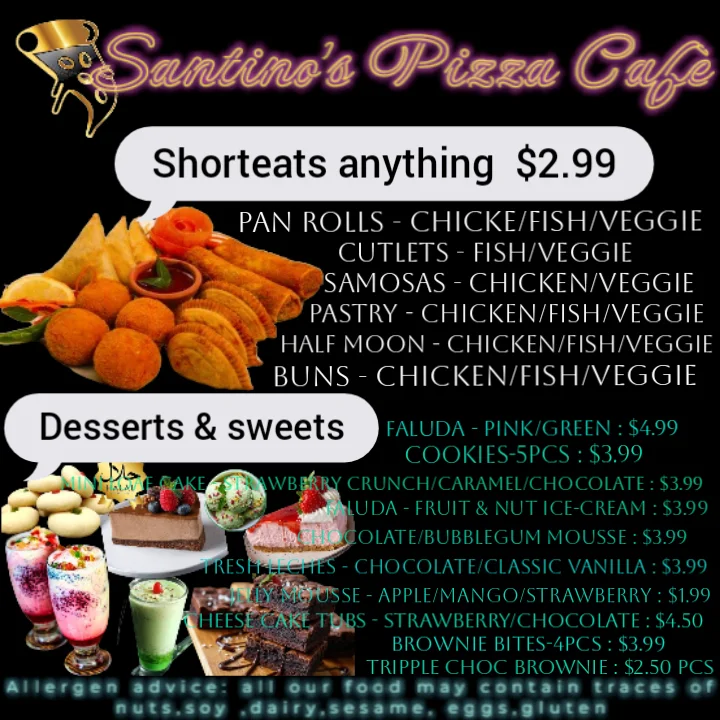 Menu, Santino's Pizza Pasta
