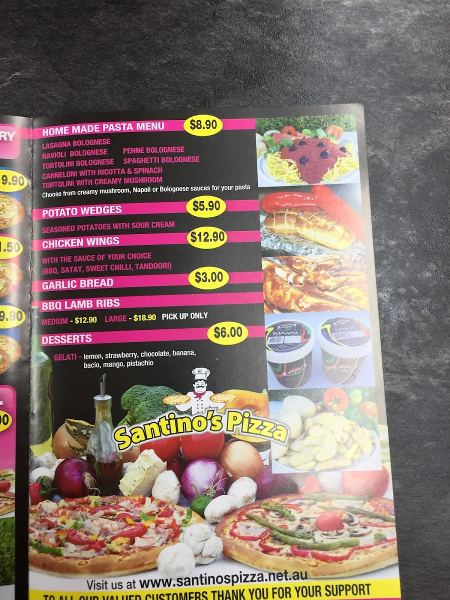 Menu, Santino's Pizza Pasta