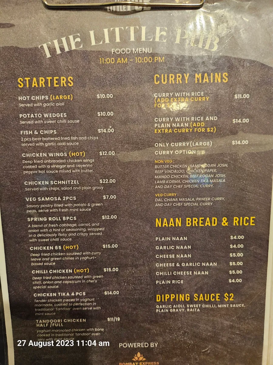 Menu, The Little Pub