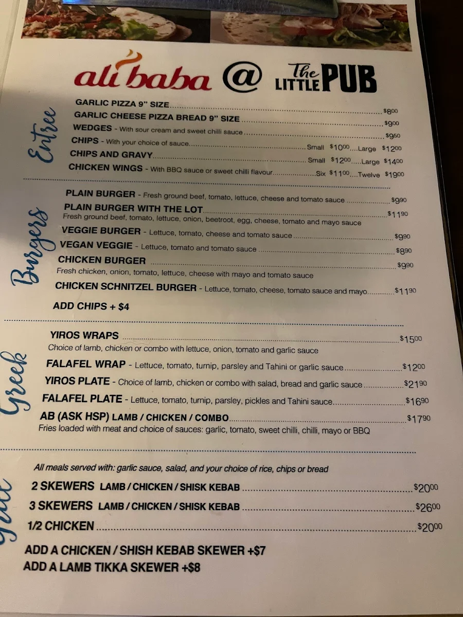 Menu, The Little Pub