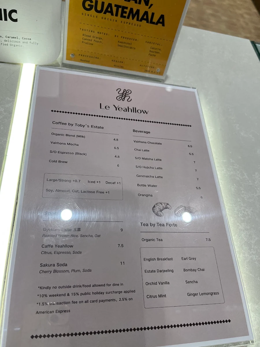 Menu, Le Yeahllow - Cake Shop Little Collins St
