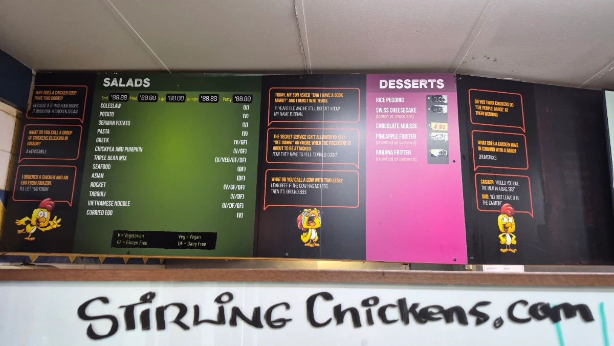 Menu, Stirling Chickens