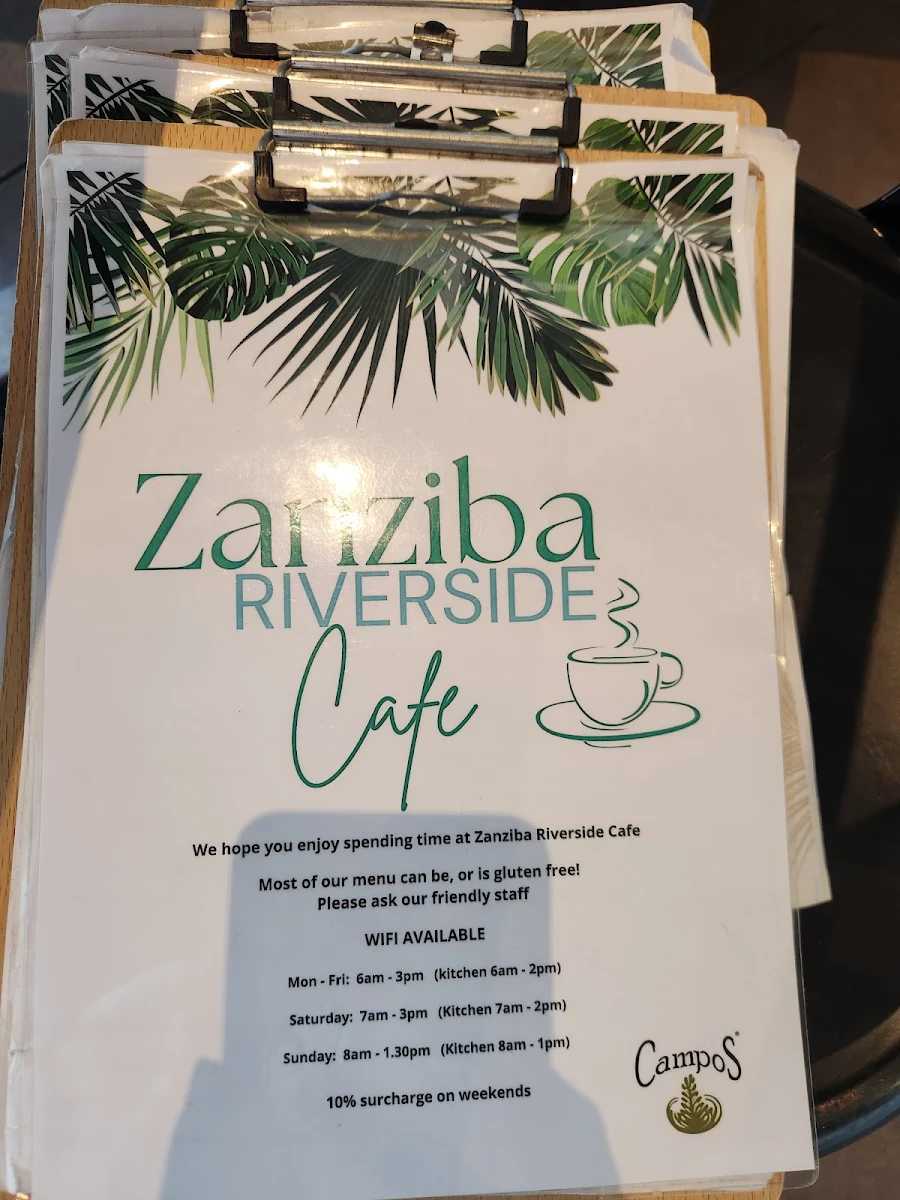 Menu, Zanziba Riverside Cafe