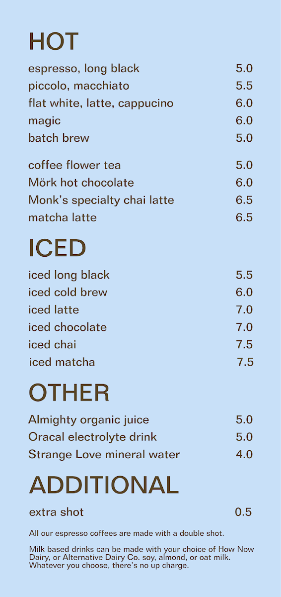 Menu, Slow Coffee Woodend
