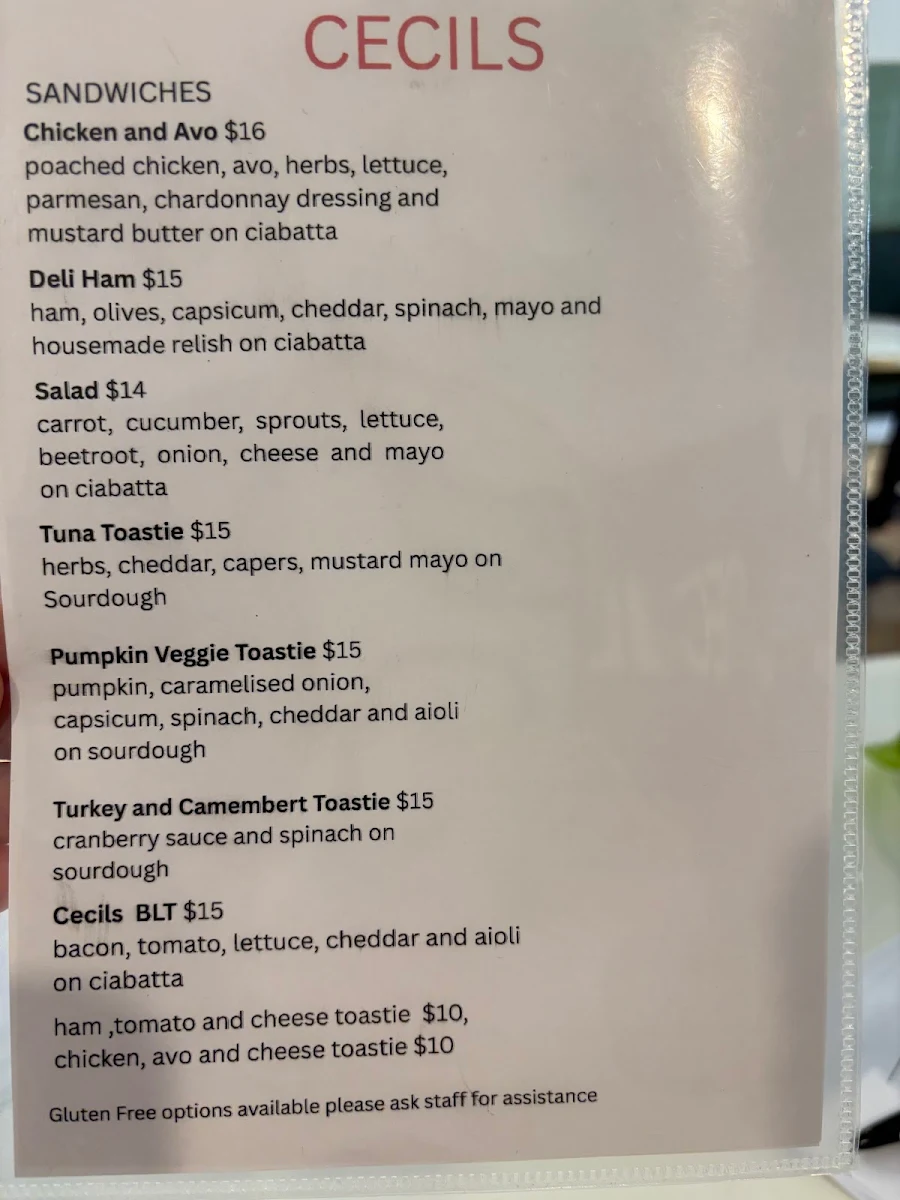 Menu, Cecils
