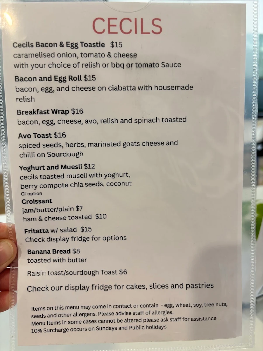 Menu, Cecils