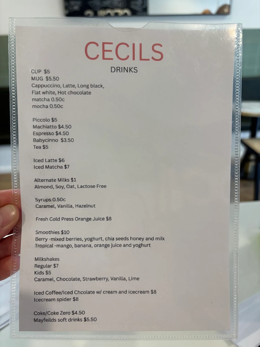 Menu, Cecils