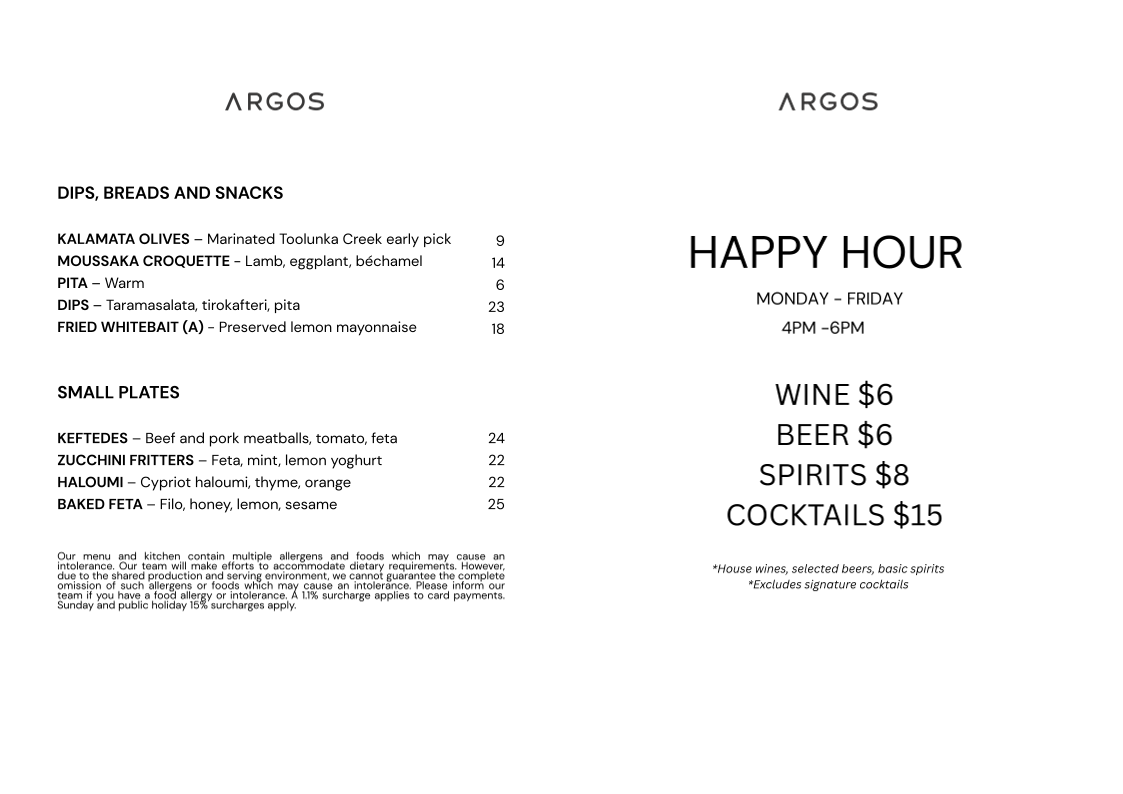 Menu, Argos