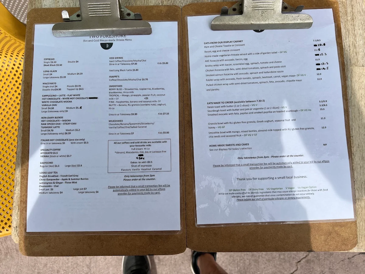Menu, Two Foreshore