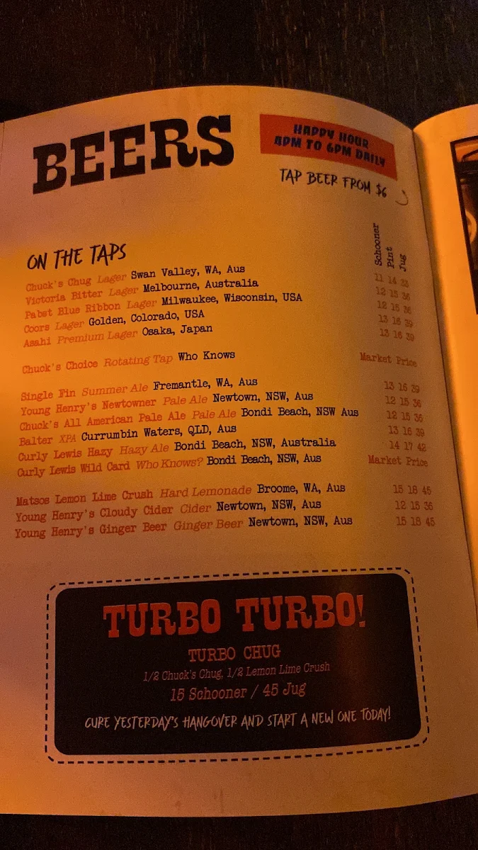 Menu, Chuck Trailer's CBD
