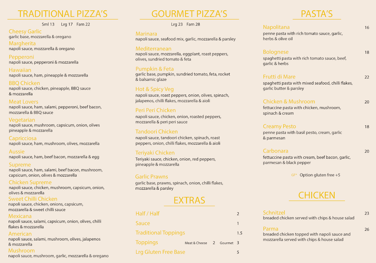 Menu, Pizza 3754