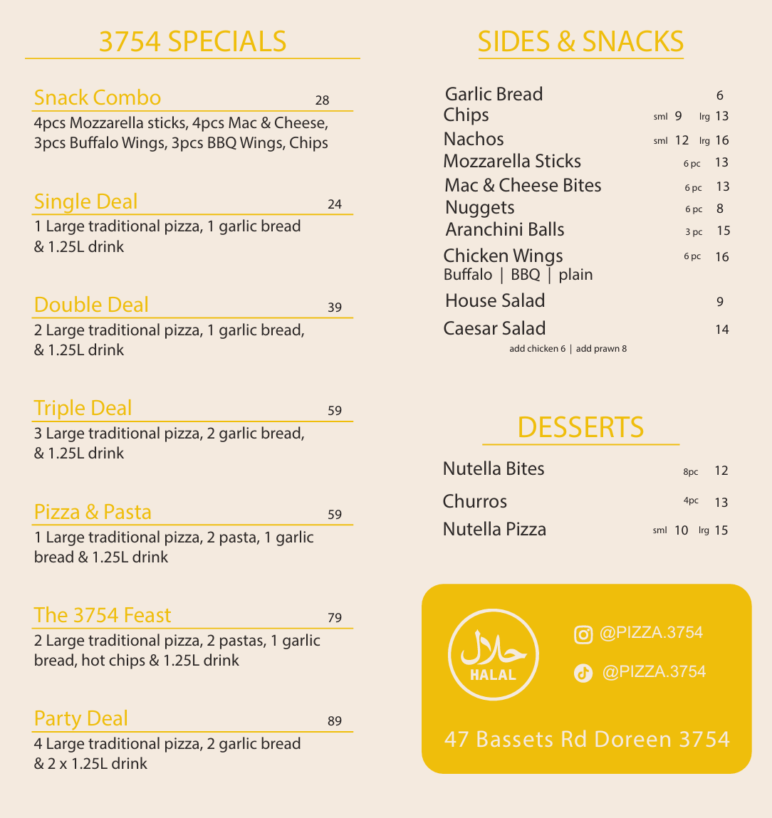 Menu, Pizza 3754
