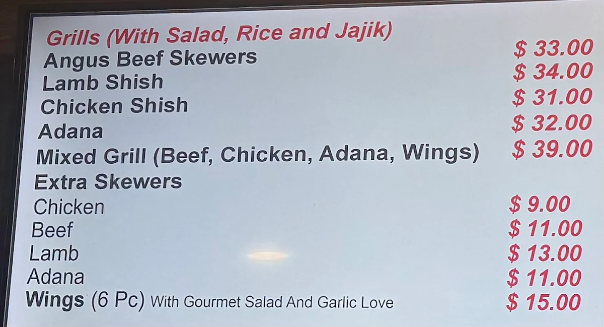 Menu, Ozi Charcoal Grill and Kebab Cuisine