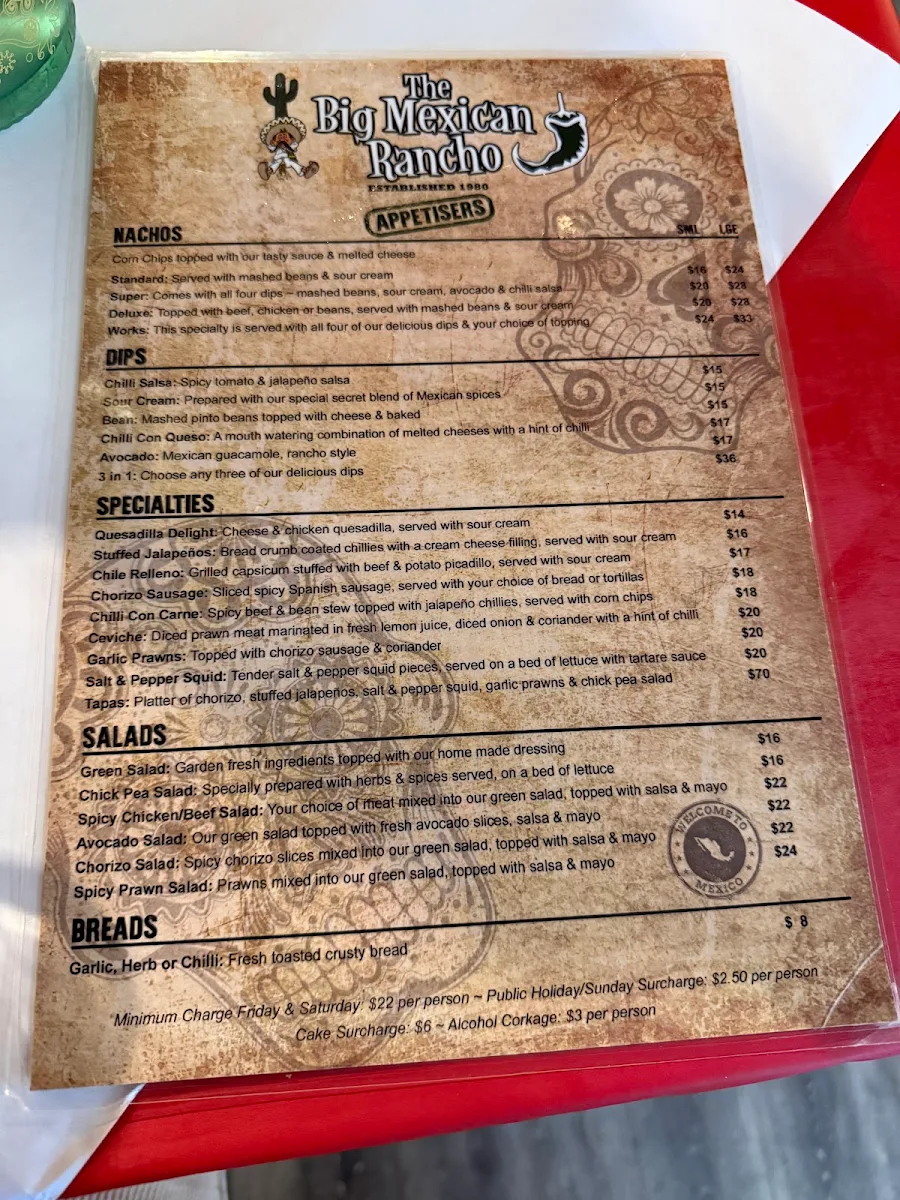 Menu, The Big Mexican Rancho