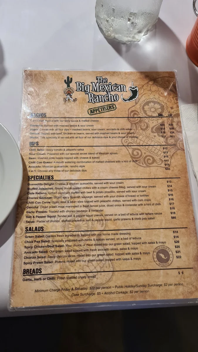 Menu, The Big Mexican Rancho