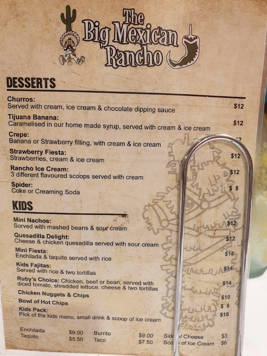 Menu, The Big Mexican Rancho