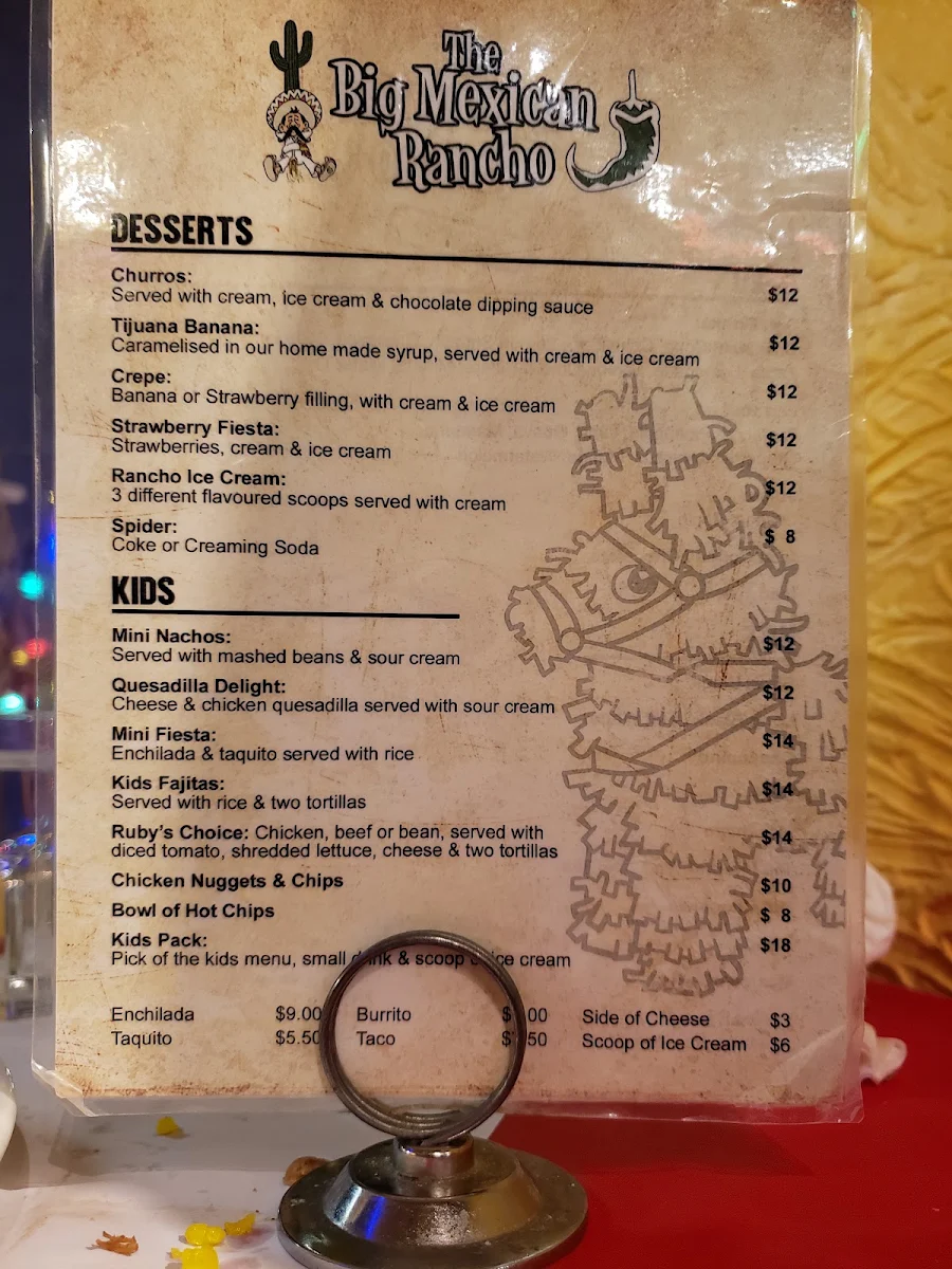 Menu, The Big Mexican Rancho