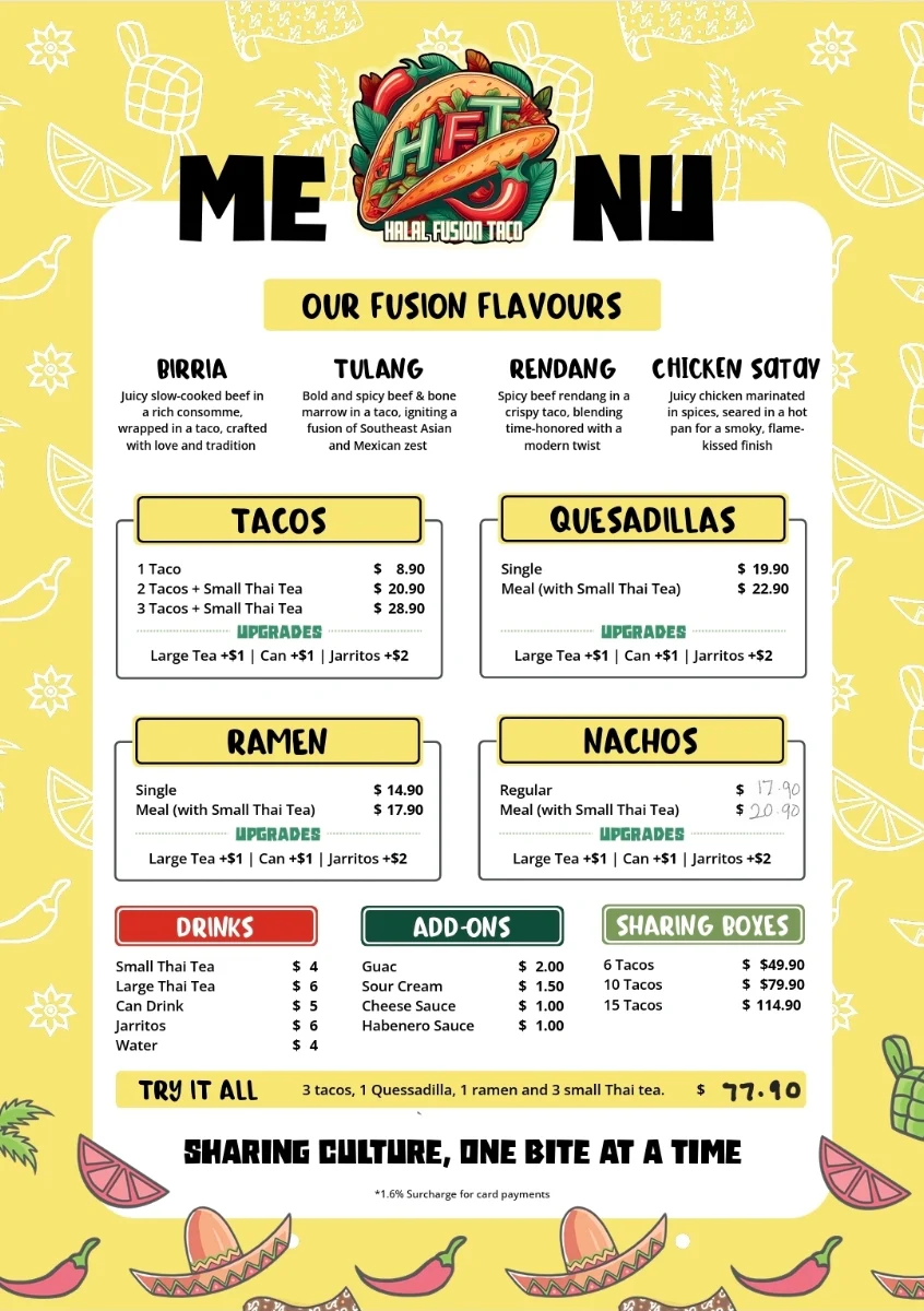 Menu, Halal Fusion Taco