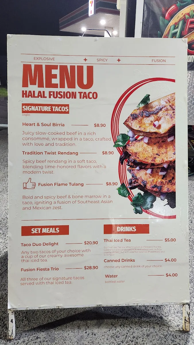 Menu, Halal Fusion Taco