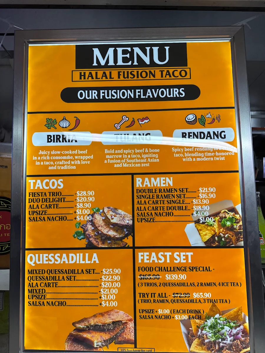 Menu, Halal Fusion Taco