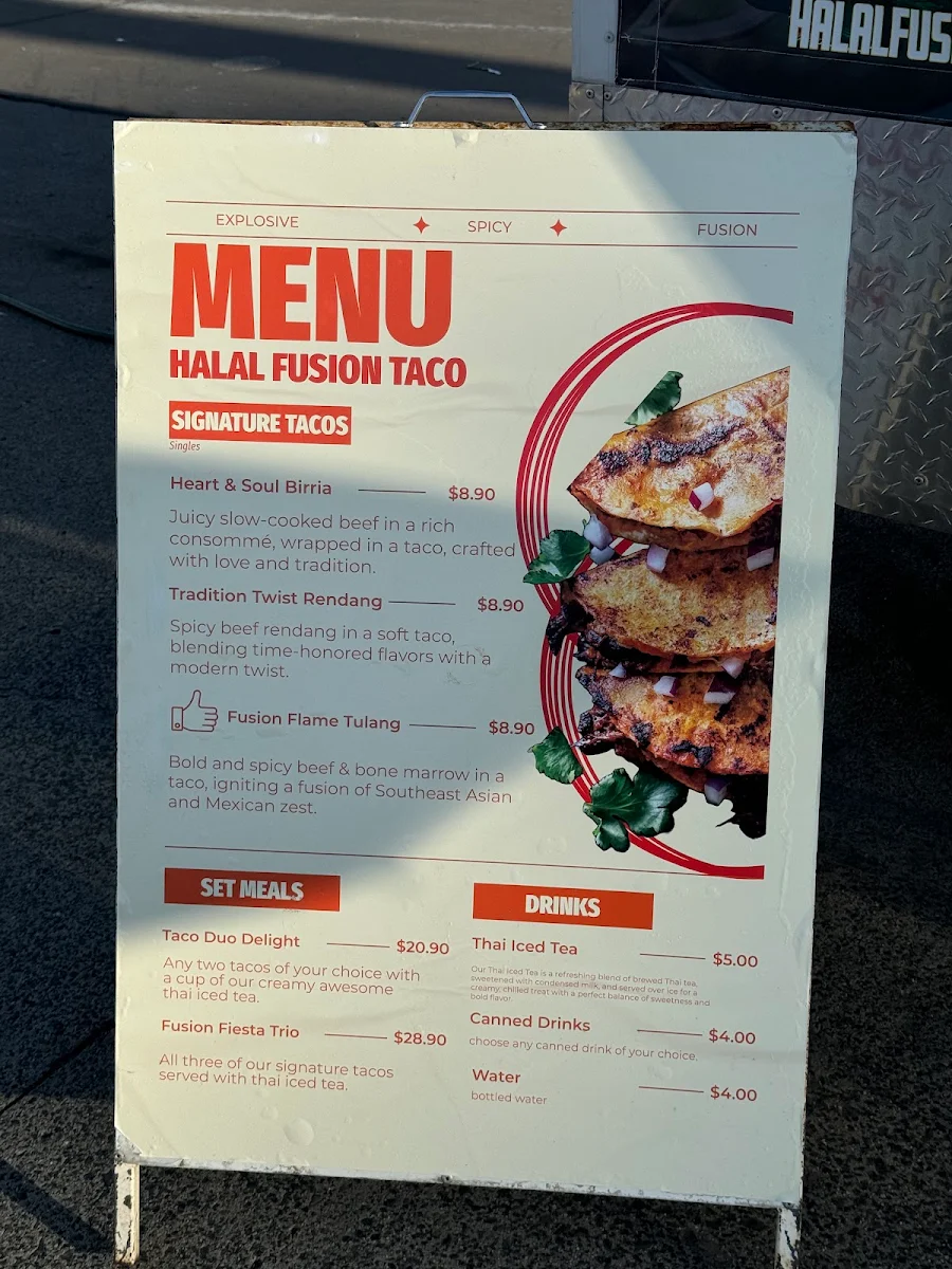 Menu, Halal Fusion Taco