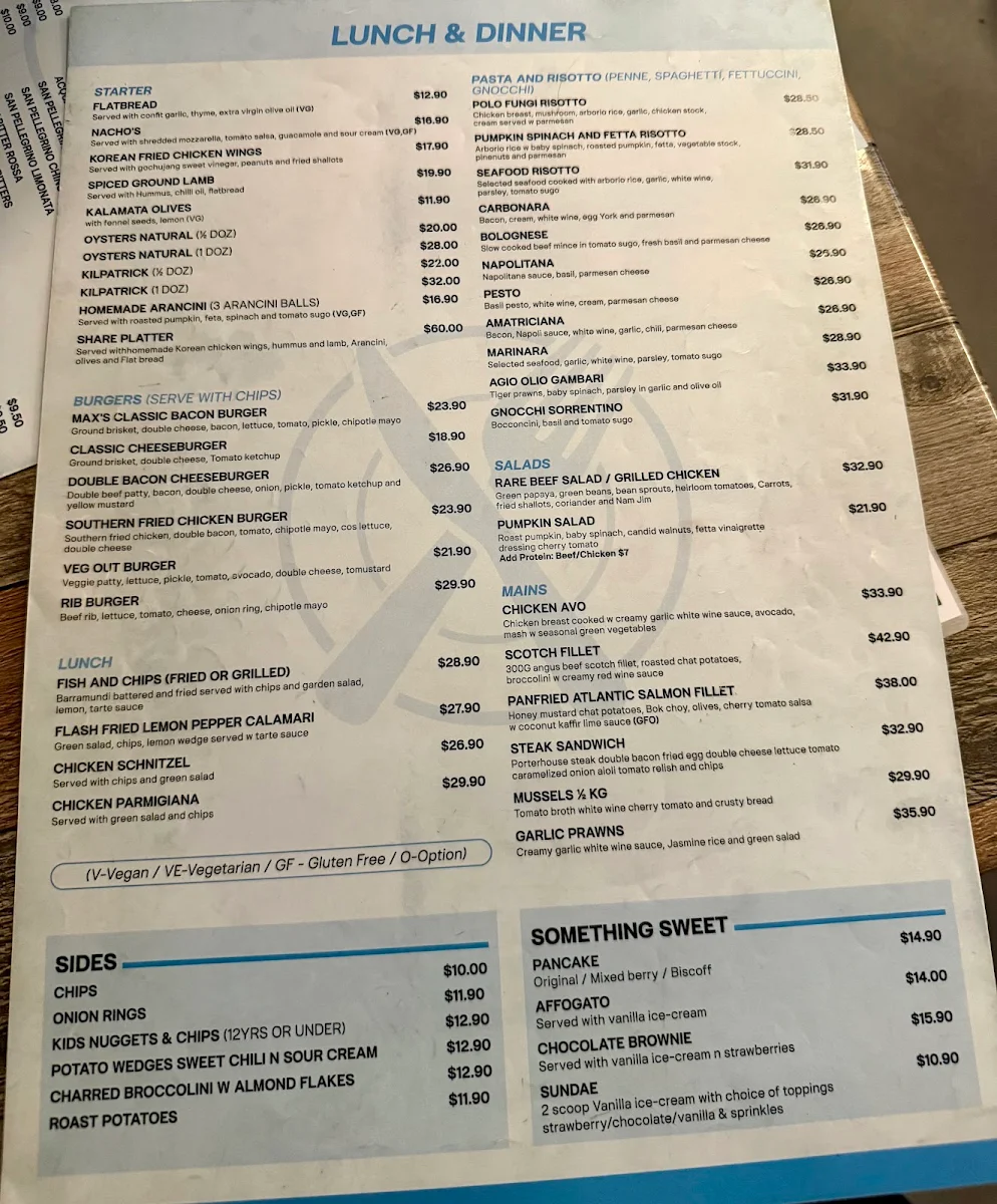 Menu, Max’s Corner