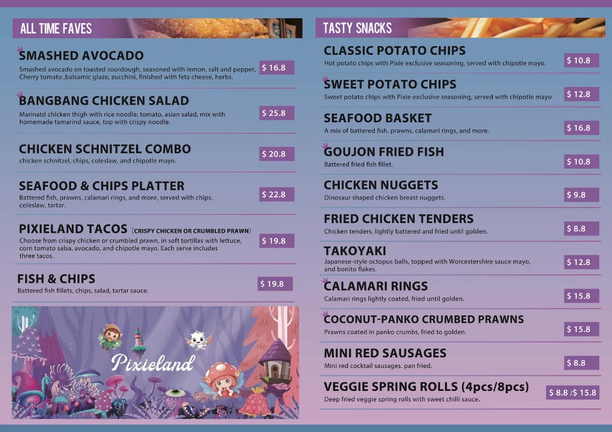 Menu, Pixieland