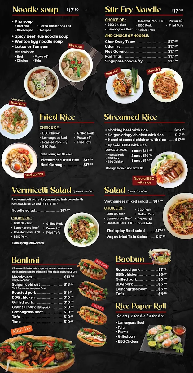 Menu, Asian Bar