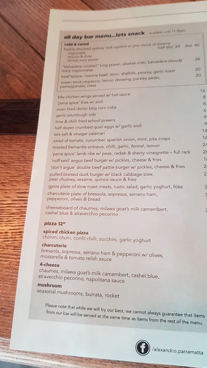 Menu, The Food Depot - Head Office