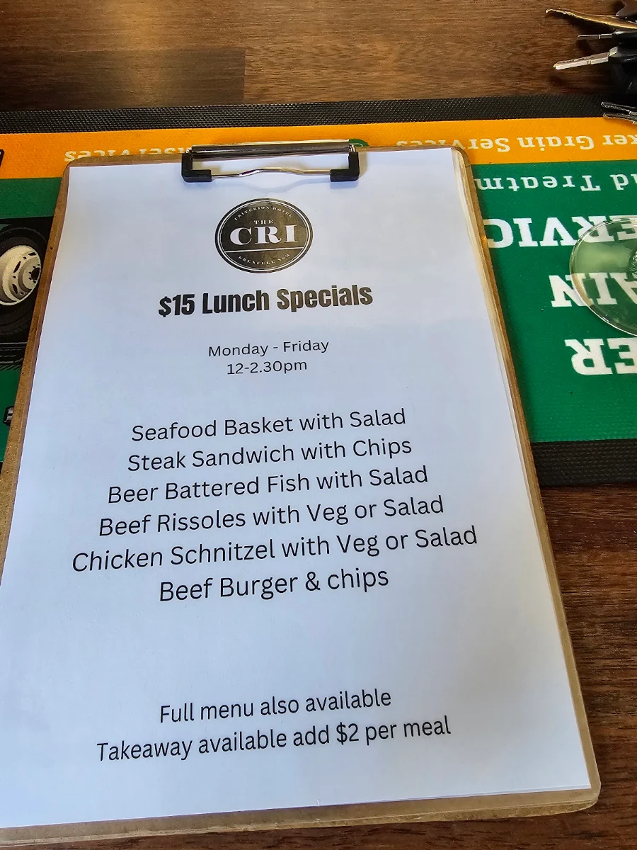 Menu, Criterion Hotel Grenfell