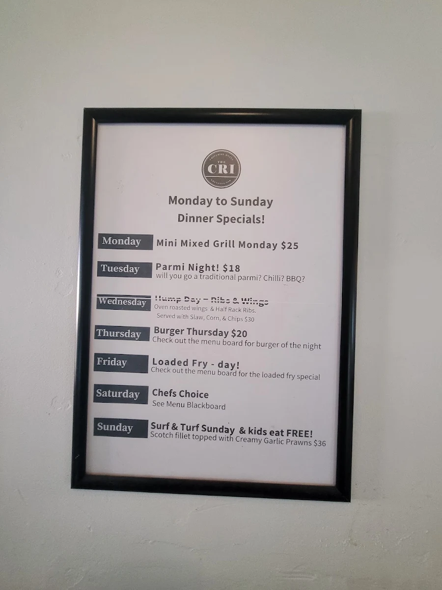 Menu, Criterion Hotel Grenfell