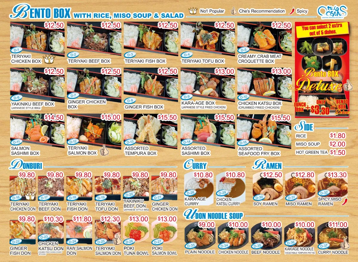 Menu, Oceans Japanese Restaurant