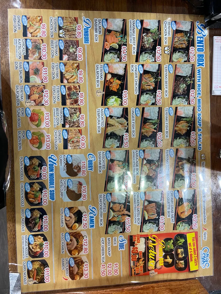 Menu, Oceans Japanese Restaurant