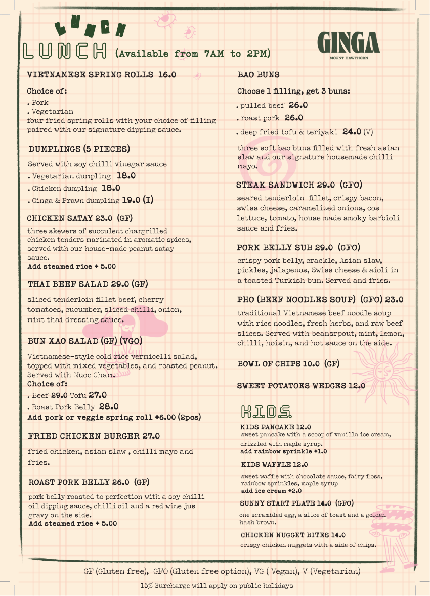 Menu, Ginga