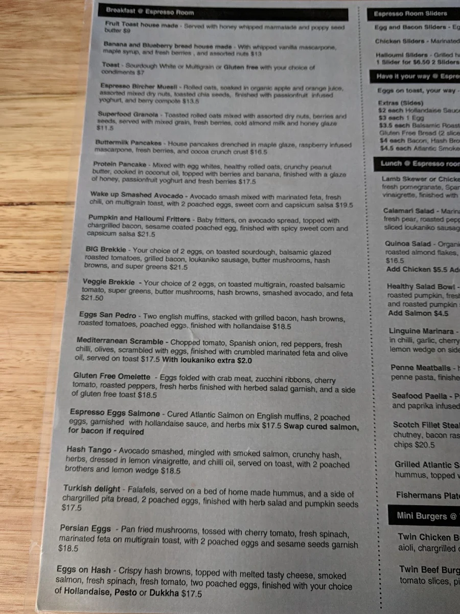 Menu, Espresso Room