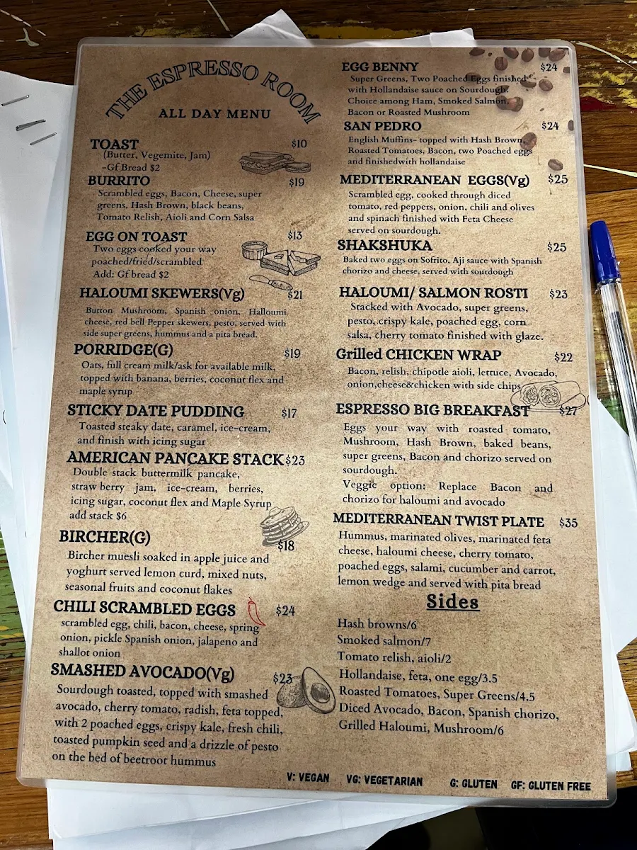 Menu, Espresso Room