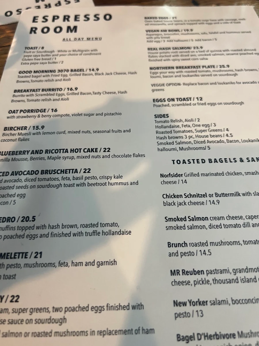 Menu, Espresso Room